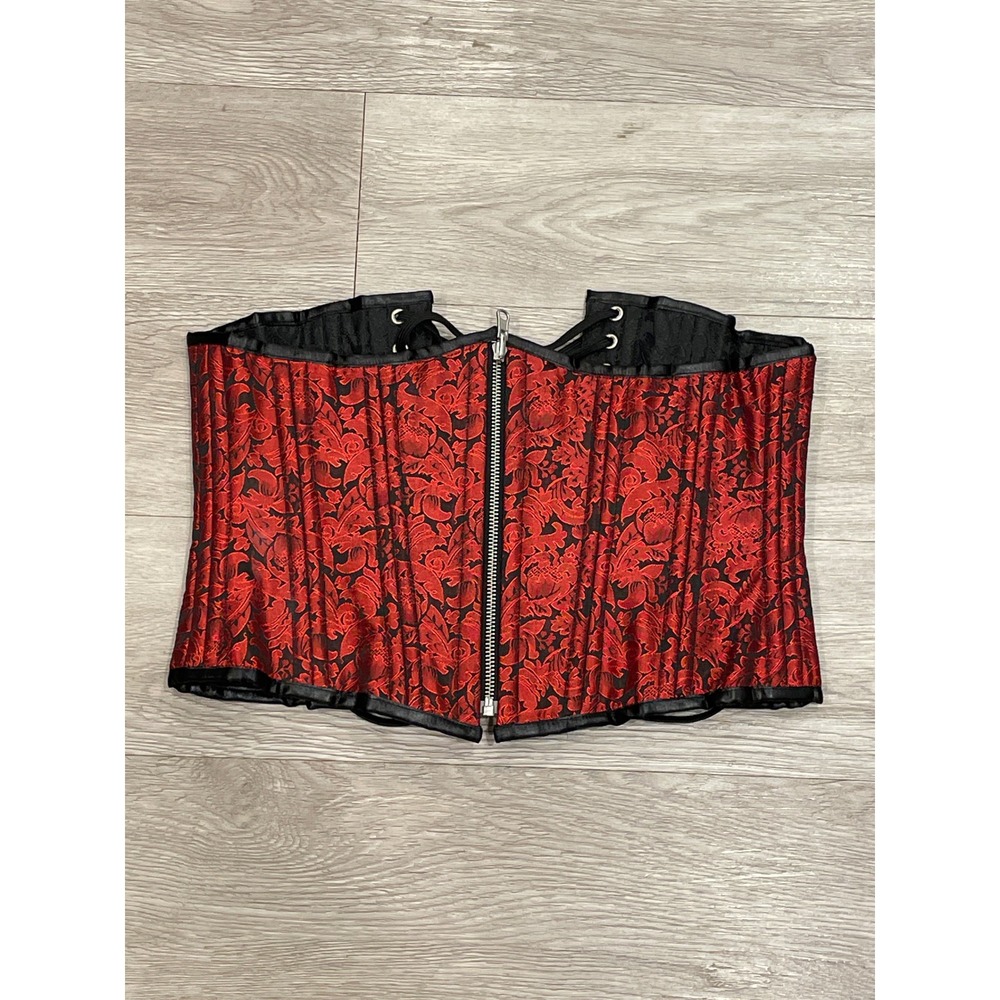 Gothic Steampunk Dark Romantic Red Boned Underbust Corset Waist Trainer Lace Up